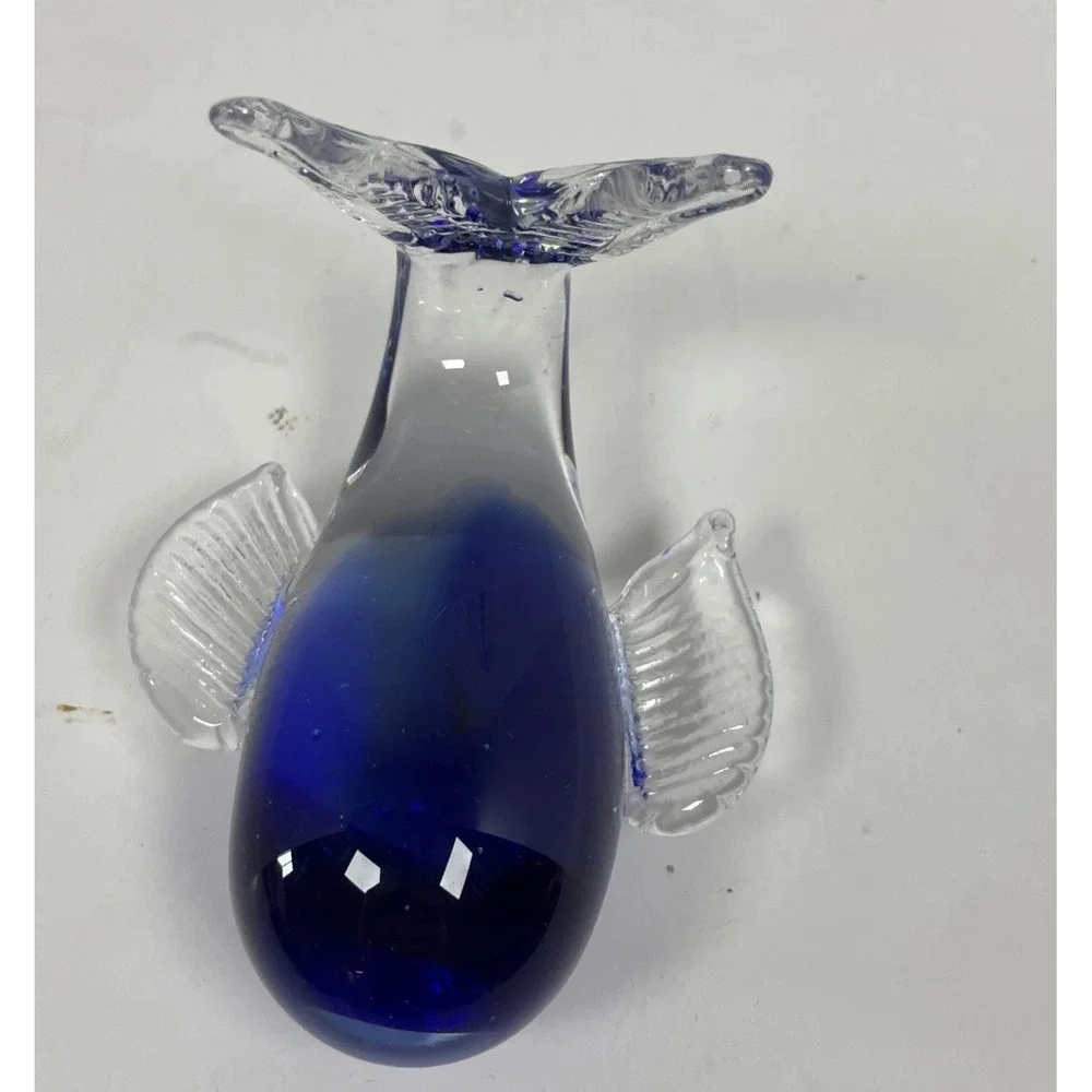 Vintage Cobalt Blue Art Glass Whale Figurine Paperweight Decor